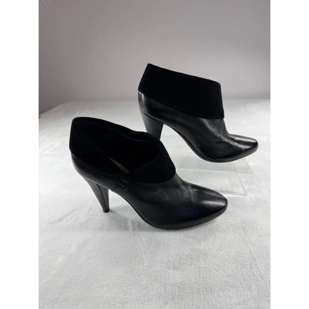 Coach Annika Heeled Ankle Booties Women's 7 Black Leather Suede Stiletto‎ Heel